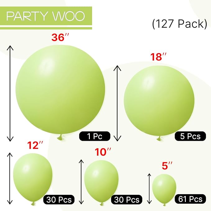 PartyWoo Lime Green Balloons 127 pcs Different Sizes of 36 18 12 10 5 Inch Neon Yellowish Light Green Latex Balloon Arch Kit Garland for Graduation Halloween Summer Birthday Party Decorations Green-Y6