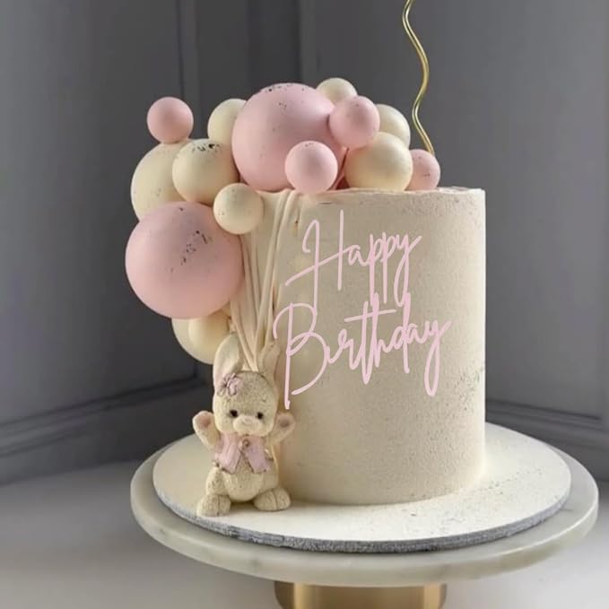 1PCS Happy Birthday Cake Topper, Pink Mirror Acrylic Happy Birthday Cake Toppers Sign Decorations for Girls and Women