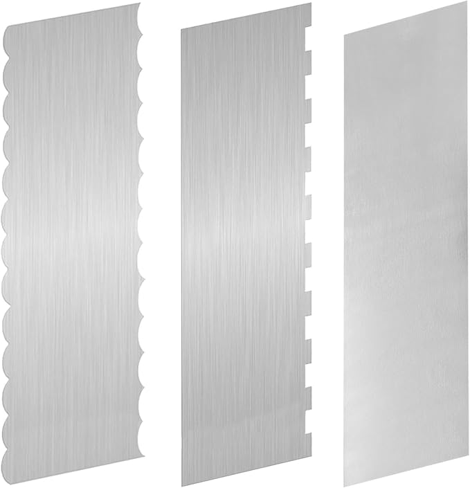 8.7 Inch Stainless Steel Cake Scraper, Double Sided Patterned Edge Stripe Edge Smoother Scraper Cake Decorating for Mousse Butter Cream, 3 Pieces