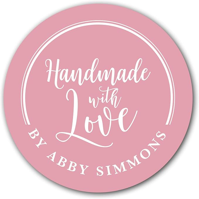 Custom Handmade with Love Stickers, Homemade Stickers, Matte Finish, Paper Material, Custom Style, Decorative Stickers, Black Color, Suitable for Plastic, Glass, Wood, Metal Surfaces