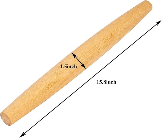 Classic French Rolling Pins Bamboo Wooden Rolling Pin for Baking Pizza Dough Pie Cookie, 15.8-Inch
