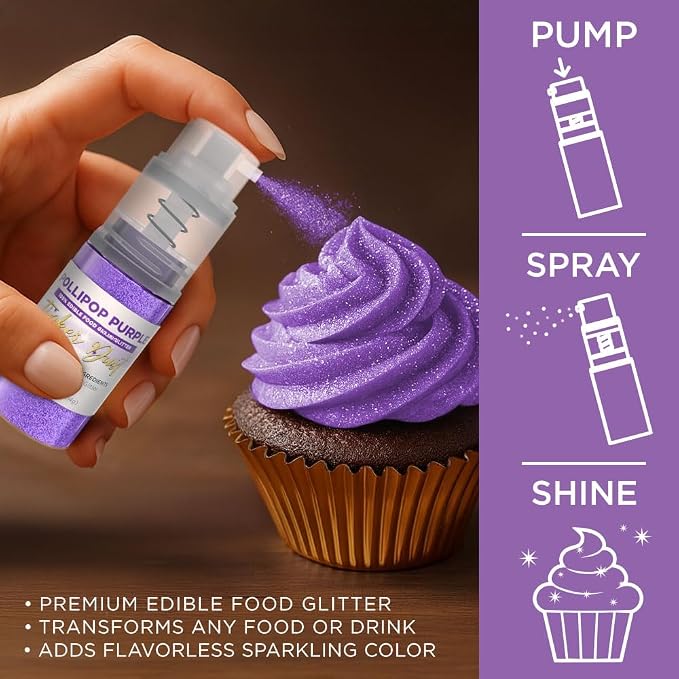 Bakell - Pollipop Purple Tinker Dust (4g, 1x Mini Spray Pump) Edible Glitter for Food, Desserts, and Baked goods!