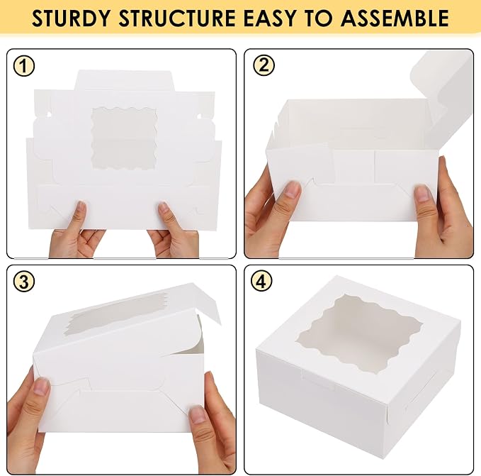 Moretoes 30pcs White Cookie Boxes with Window, 6x6x3 Inches, Bakery Boxes for Cookies, Pastry,Strawberries, Small Pie, Macarons