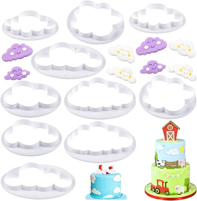 Cloud Cookie Cutters,Cloud Fondant Cutter Fluffy Cloud Plastic Cookie Cutter Cake Mold Sugar Craft Mold Cupcake Topper Decorating Tools(10 Pcs)
