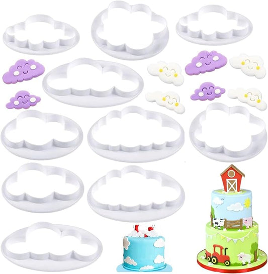 Cloud Cookie Cutters,Cloud Fondant Cutter Fluffy Cloud Plastic Cookie Cutter Cake Mold Sugar Craft Mold Cupcake Topper Decorating Tools(10 Pcs)