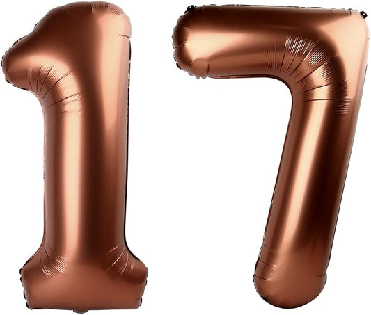 Dark Brown Number 17 Balloon 40 inch, Coffee Brown 17 Number Balloons, 17th Birthday Decorations, Chocolate 17 Year Old Girls Boys Dark Brown Party Supplies