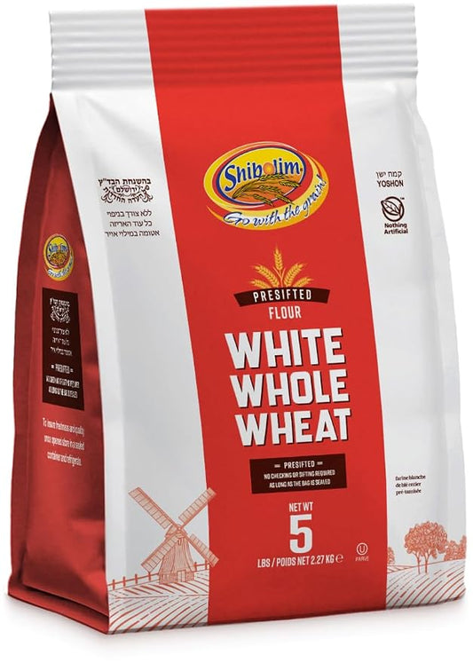 Shibolim White Whole Wheat Flour, 5lb | Triple Sifted Flour | 100% Whole Grain |Certified Kosher