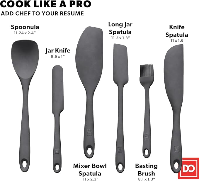 DI ORO 6-Piece Silicone Spatula Set - Rubber Kitchen Utensils for Baking, Cooking & Mixing - Heat-Resistant 600°F BPA Free Spatulas for Nonstick Cookware - Dishwasher Safe (Smoke)