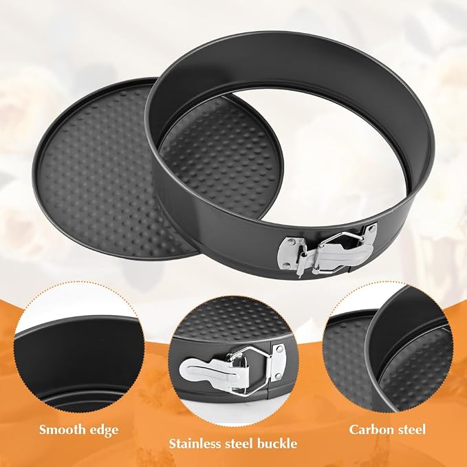 Springform Pan Set of 3 (7,8,9 Inch) - Round, Square and Heart Shaped Leakproof Cheesecake Pans with Removable Bottom, Nonstick Carbon Steel Cake Tin for Valentine‘s Day, Anniversary Baking