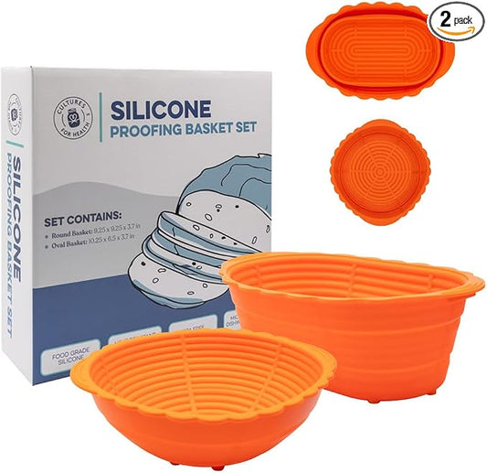 Cultures for Health Silicone Banneton Bread Proofing Basket | Complete Non-Stick Set of Two | 9-Inch Round & 10-Inch Oval Sourdough Proofing Basket | Ideal for Sourdough and Bread Baking Easy to Clean