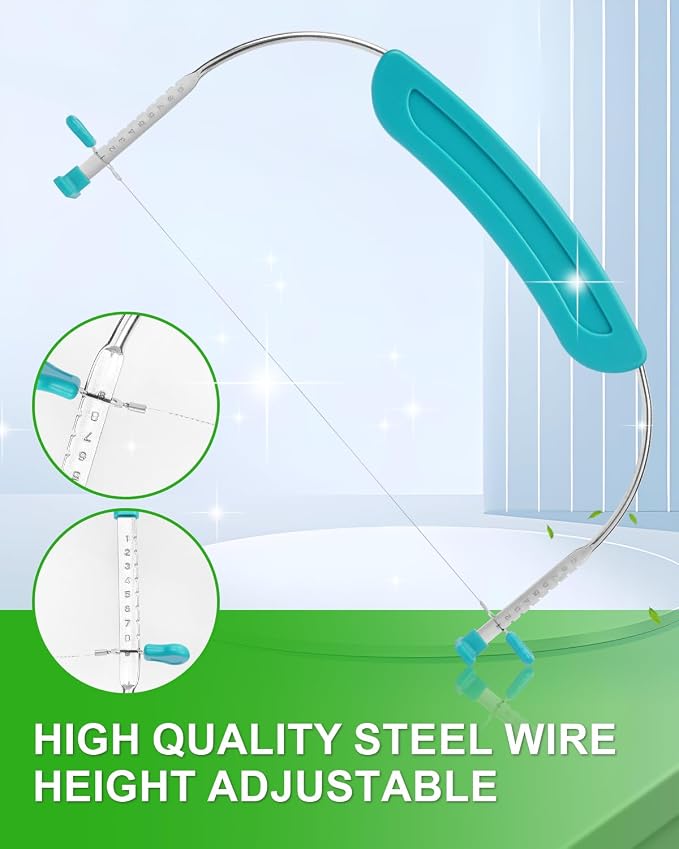 Adjustable 2- Wire Cake Slicer Leveler Small Cake Cutter Slicer for Leveling Tops of Layer Cakes Professional Baking Tool with Stainless Steel Wires and Sea Blue Handle