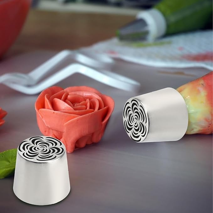 Piping Nozzle 2pcs Extra Large Russian Piping Tips, Stainless Steel Flower Nozzles Set, Rose & Floral Icing Tips for Cupcakes, Cookies Professional Baking Tools Icing Tips