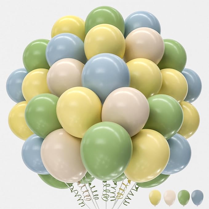 160Pcs 12 Inch Sage Green Dusty Blue Yellow Latex Balloons for Baby Shower Wedding Birthday Boho Party Decorations