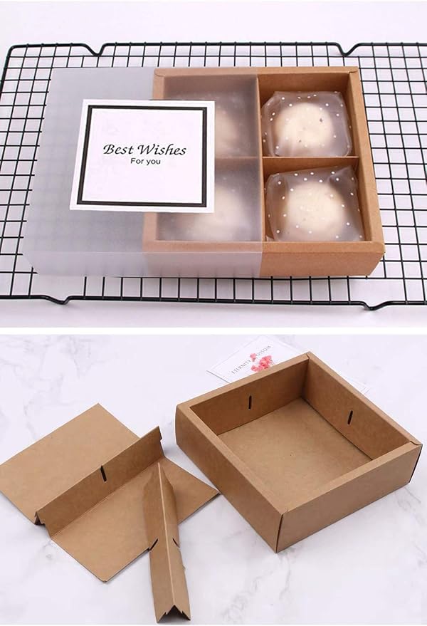 15 Packs Cupcake Boxes with Inserts and Display Windows,Brown Kraft Treats Gift Boxes,Cupcake Containers for Baking Pastries Goodies Biscuits(4 Lattices)