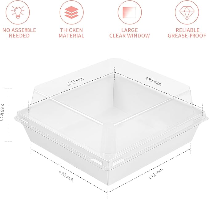 Ocmoiy Small Charcuterie Boxes with Clear Lids, To Go Paper Disposable Food Containers, 5 Inches Bakery Dessert Boxes for Sandwich, Cookie, Pastry, Cake Slice (White, 100ct)
