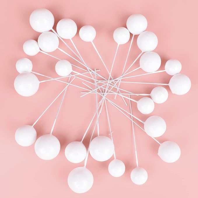 30 PCS Balls Cake Topper DIY Cake Insert Toppers Ball Cake Picks Cupcake Topper for Birthday Party Baby Shower Wedding Cake Decoration（White）