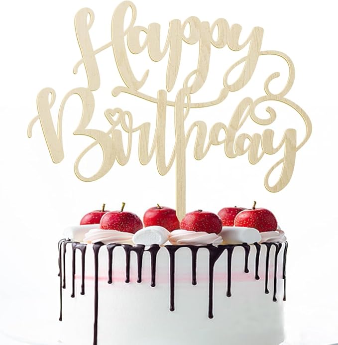 Handmade Glitter Happy Birthday Cake Topper,Birthday Party Cake Decorations, Anniversary/Birthday Party Decoration Supplies (Wooden)