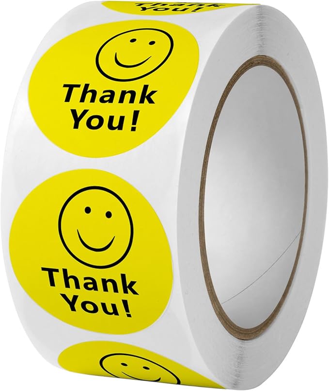 BLESS-VAST 500 PCS Thank You Stickers for Small Business - 1 Inch Smiley Face Thank You Stickers Labels for Baking Packaging Envelope Seals Wedding Birthday Party Gift Wrap Bag (Yellow Smile)