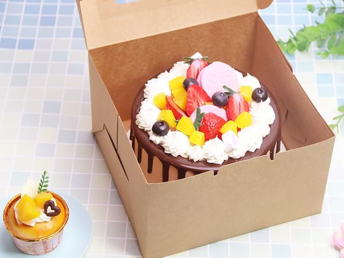 Kraft Bakery Boxes 8x8x5 Inch - 10Pack Window Gift Boxes | Includes twine & stickers. Sturdy kraft. For cookies, cupcakes, pastries, wedding favors, party treats & DIY