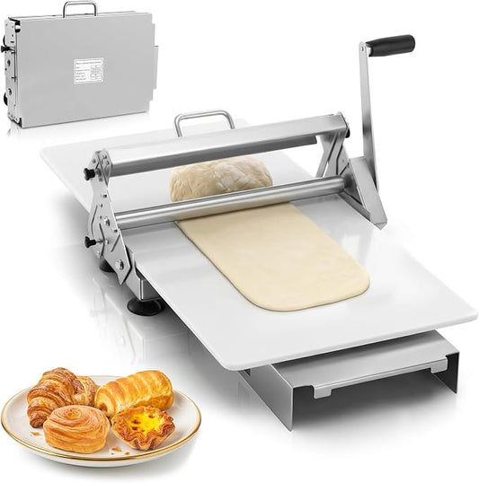 Folding Dough Sheeter,0.5-25mm Adjustable Thickness Manual Dough Roller Machine with 35.4"x15.7" Food-Grade Panel,Stainless Steel Puff Pastry Roller for Croissant Pizza Fondant, Home & Commercial Use