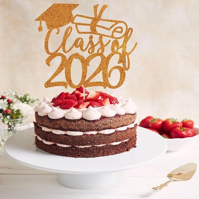 Gold Class of 2026 Congrats Grad Cake Topper Glitter Graduation Party Supplies - High School College Graduates -College Graduate Cake Topper Decorations (Class of 2026 orange)