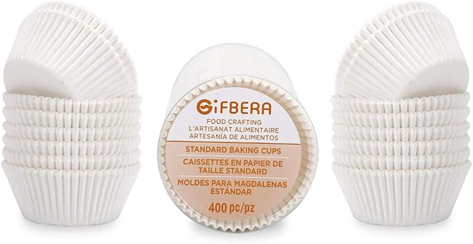Gifbera White Cupcake Liners Standard Muffin Cups 400-Count, Unbleached Greaseproof Paper, No Smell
