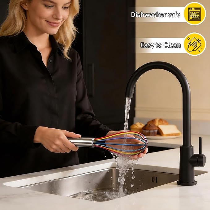 Silicone Whisk Set,Stainless Steel Handle Whisk 8" 10" 12" Rubber Whisks Cooking Non Scratch High Heat Resistant,Balloon Egg Beater for Whisking,Beating,Blending Ingredients,Mixing Sauces,Rainbow