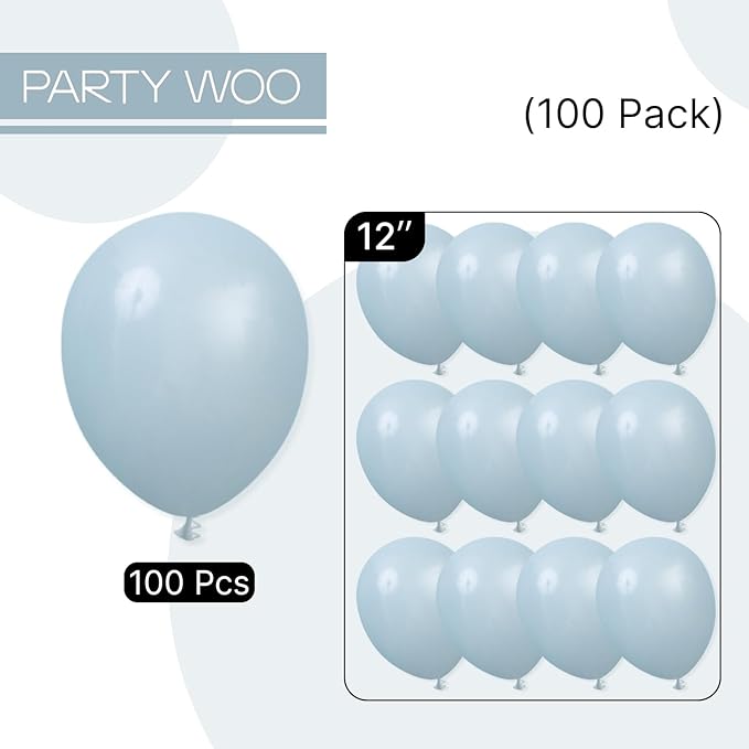 PartyWoo Dusty Blue Balloons 100pcs 12 Inch Light Blue Aqua Boho Latex Helium Balloons for Wedding Graduation Baby Shower Gender Reveal Bachelorette Birthday Under The Sea Party Decorations Blue-F28