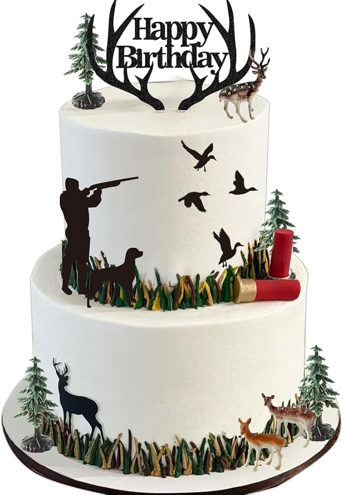Hunting Cake Topper Antler Happy Birthday Sign for Hunter Deer Hunting Theme Birthday