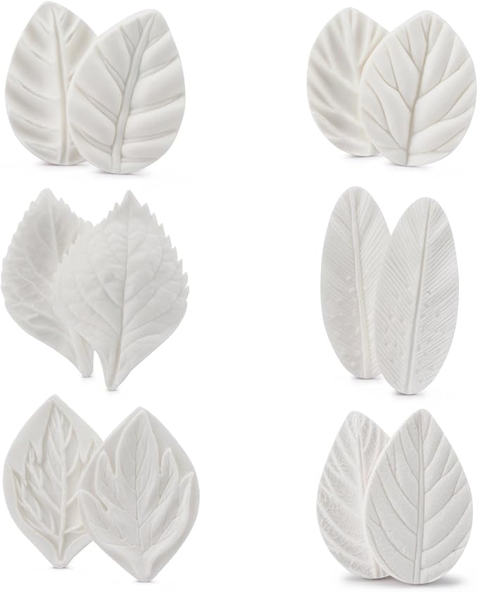 Beasea Silicone Leaf Fondant Mold, 6pcs Rose Leaf Cutter for Fondant Cake Decorations Styling Chocolate Sugar Cookie Cutter Set Silicone Mould