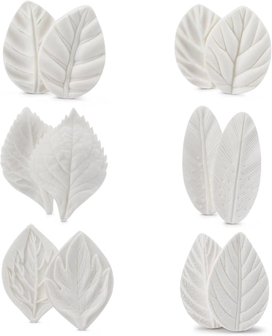 Beasea Silicone Leaf Fondant Mold, 6pcs Rose Leaf Cutter for Fondant Cake Decorations Styling Chocolate Sugar Cookie Cutter Set Silicone Mould