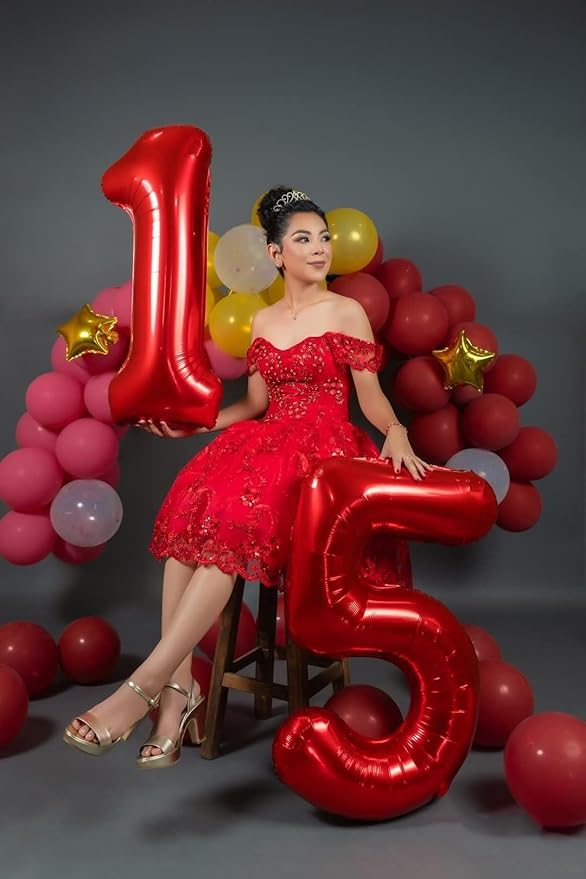 40 Inch Number 17 Balloons, Red 17th Birthday Decoration for 1 7 17 71 Men & Women, Foil Big Number Balloon for Wedding Store Anniversary Promotion Party Decorations