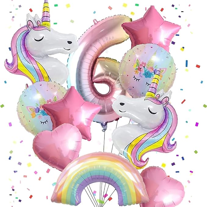 Unicorn Balloons Unicorn Birthday Party Decorations for Girls Foil Balloons Set Macaron and Rainbow Balloon Wedding Baby Shower Party Supplie (number 6)
