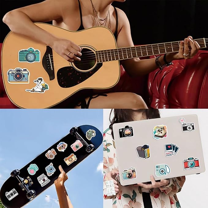 Camera Stickers |50Pcs Photography Cameraman Waterproof Vinyl Decals | Removable Resuable Sun-proof Peel and Stick for Water Bottles Laptop Luggage Cup Computer Mobile Phone Skateboard Decoration