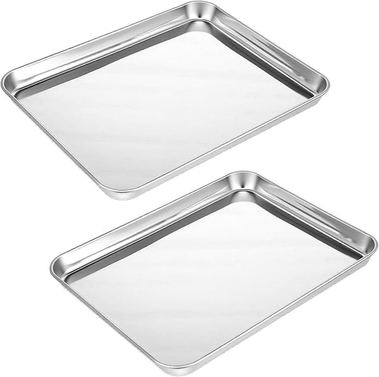 2 Pcs Baking Sheet 12.5" x 10" Stainless Steel Quarter Sheet Pan Set | Toaster Oven Pans for Baking, Metal Cookie Tray, Cookie Sheets Baking Pans, Nonstick for Cooking Toasting Dishwasher Safe