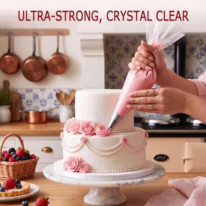 Cokuma 16-Inch Disposable Piping Bags for Decorating Pastry, 100 Pack | LDPE material, Large size, Food grade, Anti-burst, Slip-resistant, for decorating cakes cupcakes and cookies, BPA-free