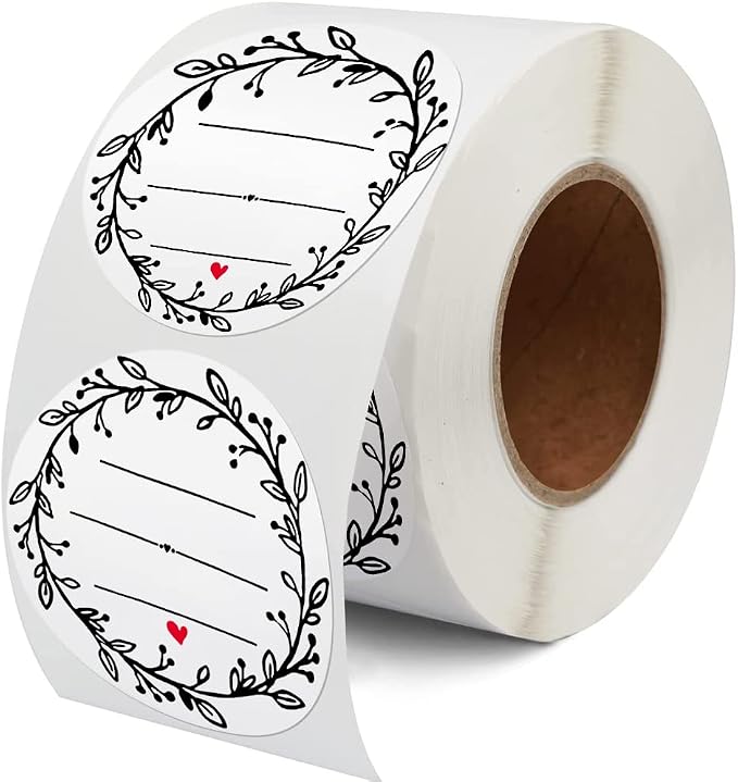 500 Pcs Jar Label Stickers Wreath Design Self-Adhesive Jar Labels for Storage Bin Food Container Canning Spice Oil Bottle Cosmetic Organizing Gift Tags Mason Jars Craft Stickers 2 Inch White