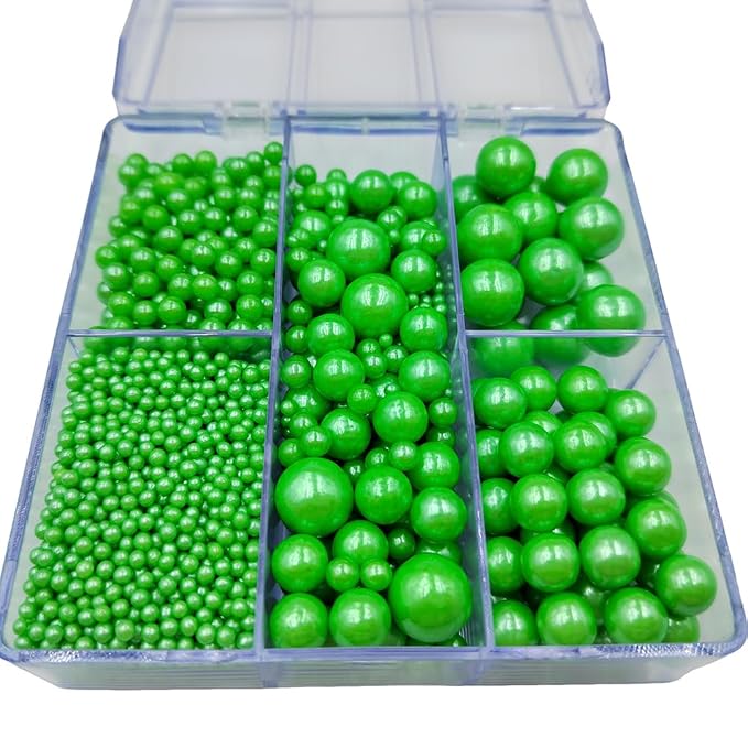 Green Pearl Sprinkles for Baking, 4 Sizes Mix Size, Edible Pearls for Cupcake Topper, Ice Cream, Cookie, Donuts, Cake Decorating (2mm, 4mm, 7mm, 10mm)