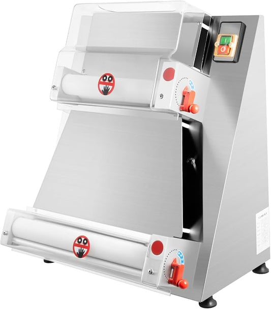 370W Commercial Pizza Dough Roller Machine, Electric Stainless Steel Dough Sheeter Adjustable 0.7-5.4mm Thickness, 3-15 Inch Automatic Dough Press for Bakery Pizzeria Restaurant Kitchen