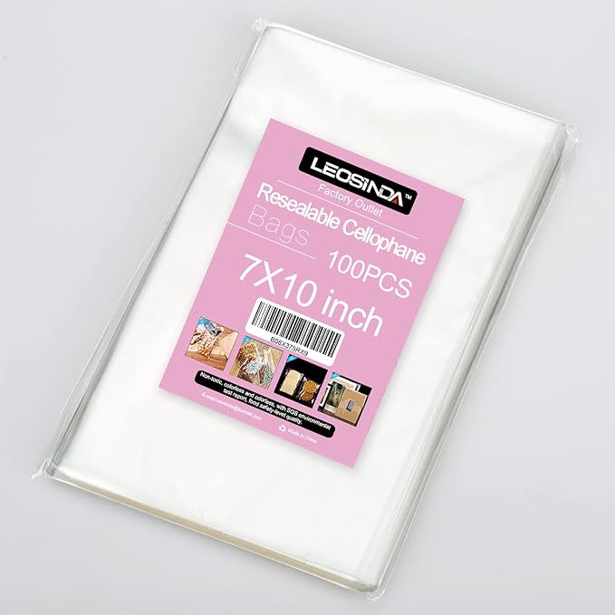 100 pcs 7" x 10" Clear Resealable Cellophane Bags Self Sealing Cellophane Bags for Cookie, Candy, Gift Bakery, Prints, Photos, Cards, Party 2.8 mils