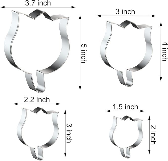 Tulip Flower Cookie Cutter Set Large - 5", 4", 3", 2" - 4 Piece - Stainless Steel
