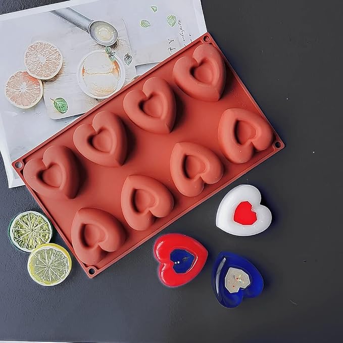 Silicone Donut Molds - 1pcs Non-Stick Food Grade Silicone Cake Desserts Mould Tool 8 Holes Love Heart Shape Mold Doughnut Baking Pans