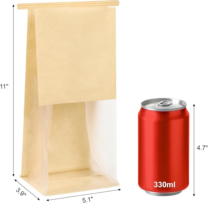 Ocmoiy 50 Pack Cookie Bags with Window, 5.1x3.9x11 Inches Tin Tie Tab Lock Bakery Packaging Bag, Resealable Paper Pastry Bags for Bagels, Popcorn, Treat