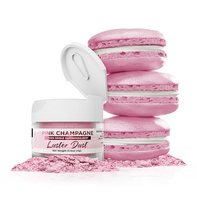 Luster Dust - Pink Champagne (4g 1x Jar) | Edible Vegan Dust & Paint for Cake Decorating, Ice Cream, Desserts, Cocktails and Beverages by Bakell