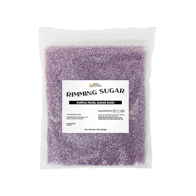 Brew Glitter - Purple Pearl Rimming Sugar (1LB, 1x Resealable Bag) Cocktail Garnish for Mixed Drinks & Refreshments