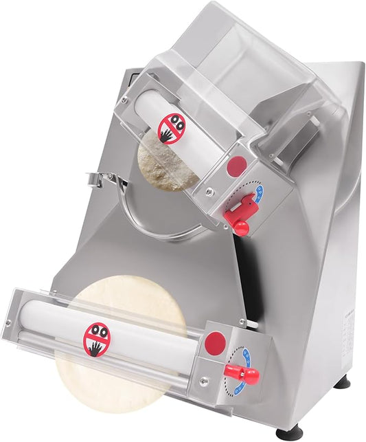 4-16" Pizza Dough Roller Sheeter, 370W 110V Electric Stainless Steel Dough Press Machine, Commercial Sheeter Has an 8.5-inch Top Roller and a 13.6-inch Bottom Roller for Restaurant Bakery Home Use
