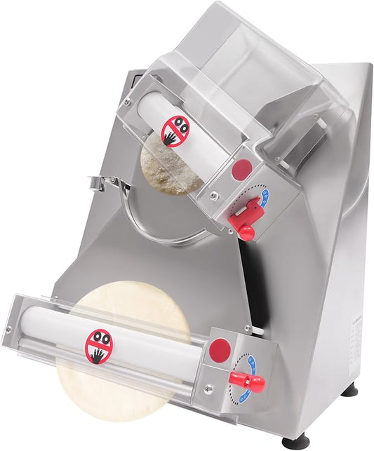 Commercial Dough Roller Sheeter for 4-12in Pizza, 370W 110V Automatic Electric Pizza Dough Roller Machine Pasta Maker Equipment for Bread Marzipan and Puff Pastry, Dough Weight: 50-500g/ 0.11-1.1 lbs