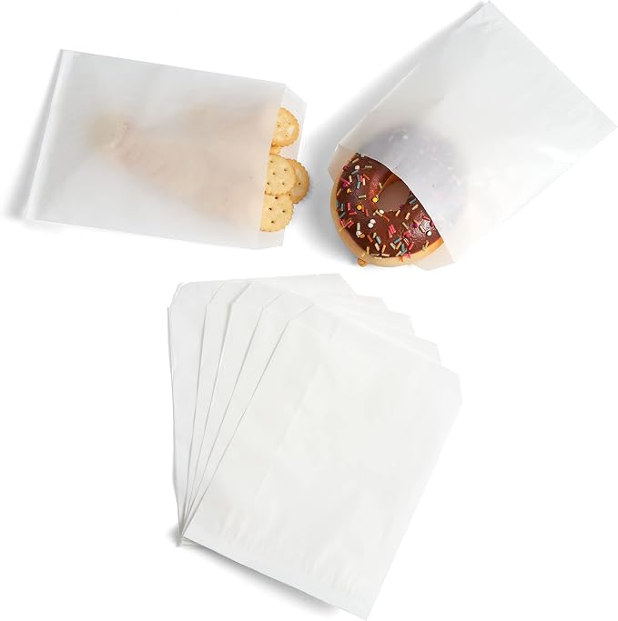 Volanic 100PCS 5X7 Inch Semi-Transparent Glassine Waxed Paper Treat Bags Party Favor Bag for Bakery Cookies Sandwich Soap Packing