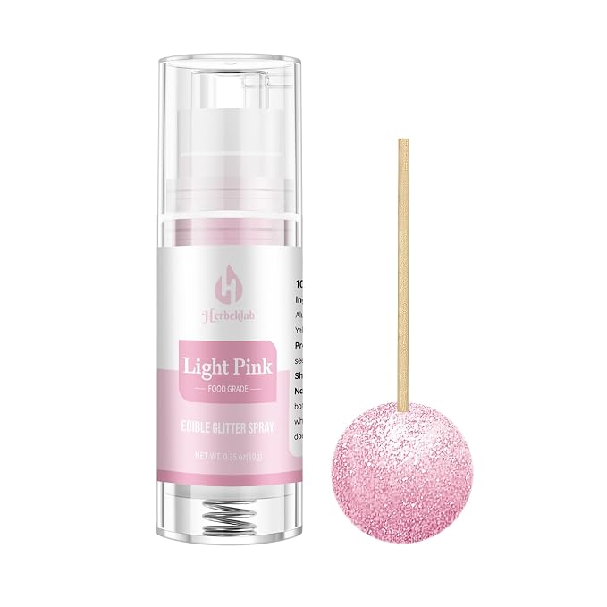 Light Pink Edible Glitter Spray – Herbeklab 10g Food Grade Edible Shimmer Spray for Cakes, Cookies, Chocolate, Strawberries, Drinks and Cocktails– Upgraded Bottle Design