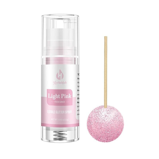 Light Pink Edible Glitter Spray – Herbeklab 10g Food Grade Edible Shimmer Spray for Cakes, Cookies, Chocolate, Strawberries, Drinks and Cocktails– Upgraded Bottle Design